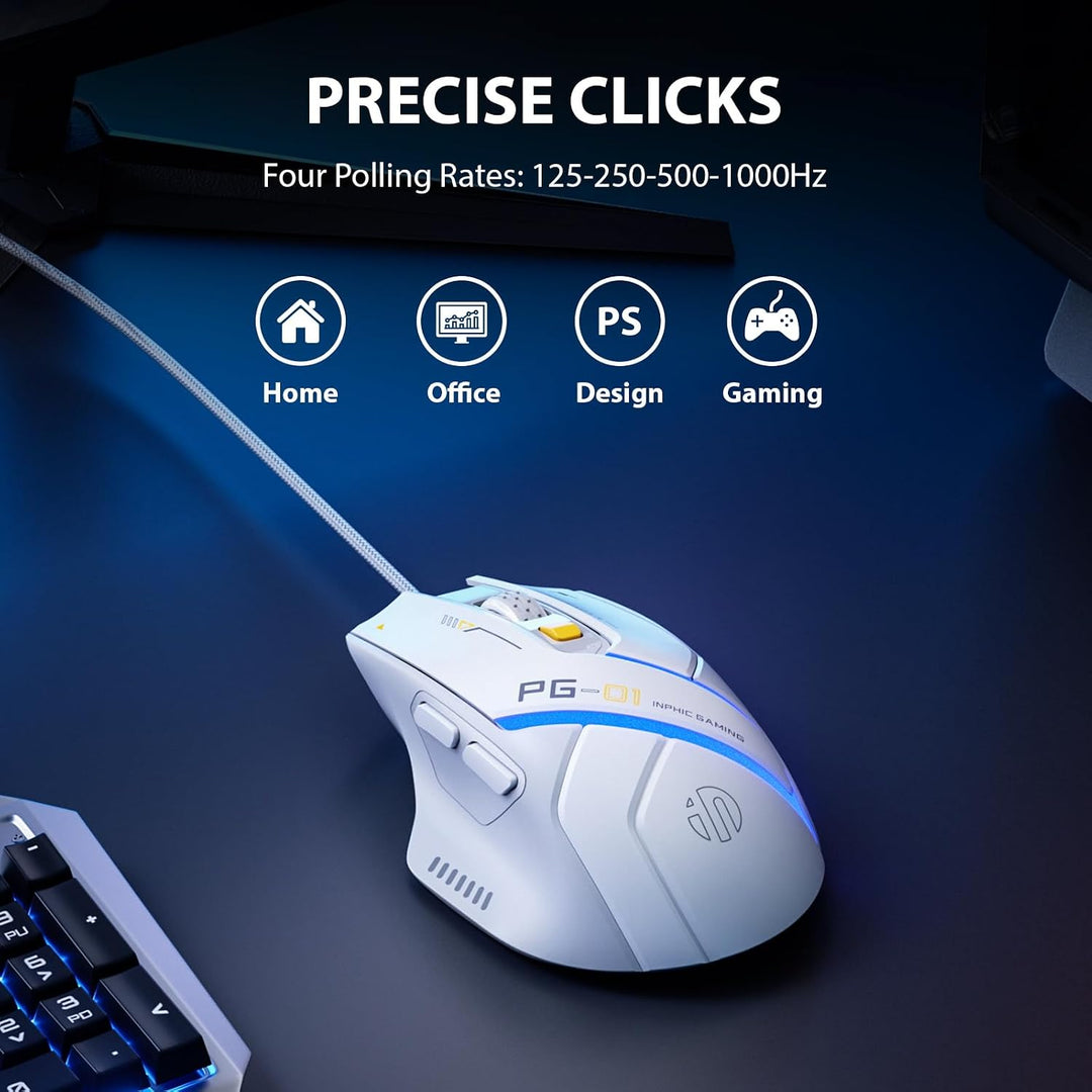 INPHIC PG1 - Mouse ergonómico para juegos de computadora, 12800 DPI...