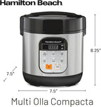 Hamilton Beach - Arrocera programable digital y vaporizador de alimentos, con funciones de huevo duro cocido a fuego lento, bandeja para huevos/vapor, pequeña y compacta, 6 tazas cocinadas (3 sin