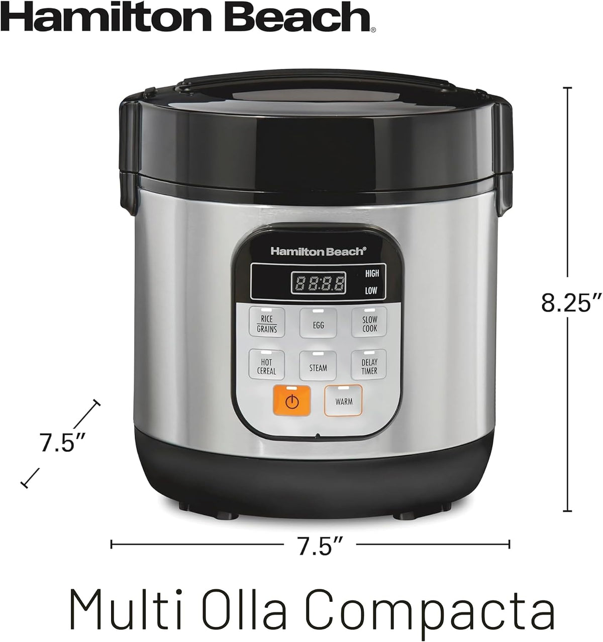 Hamilton Beach - Arrocera programable digital y vaporizador de alimentos, con funciones de huevo duro cocido a fuego lento, bandeja para huevos/vapor, pequeña y compacta, 6 tazas cocinadas (3 sin