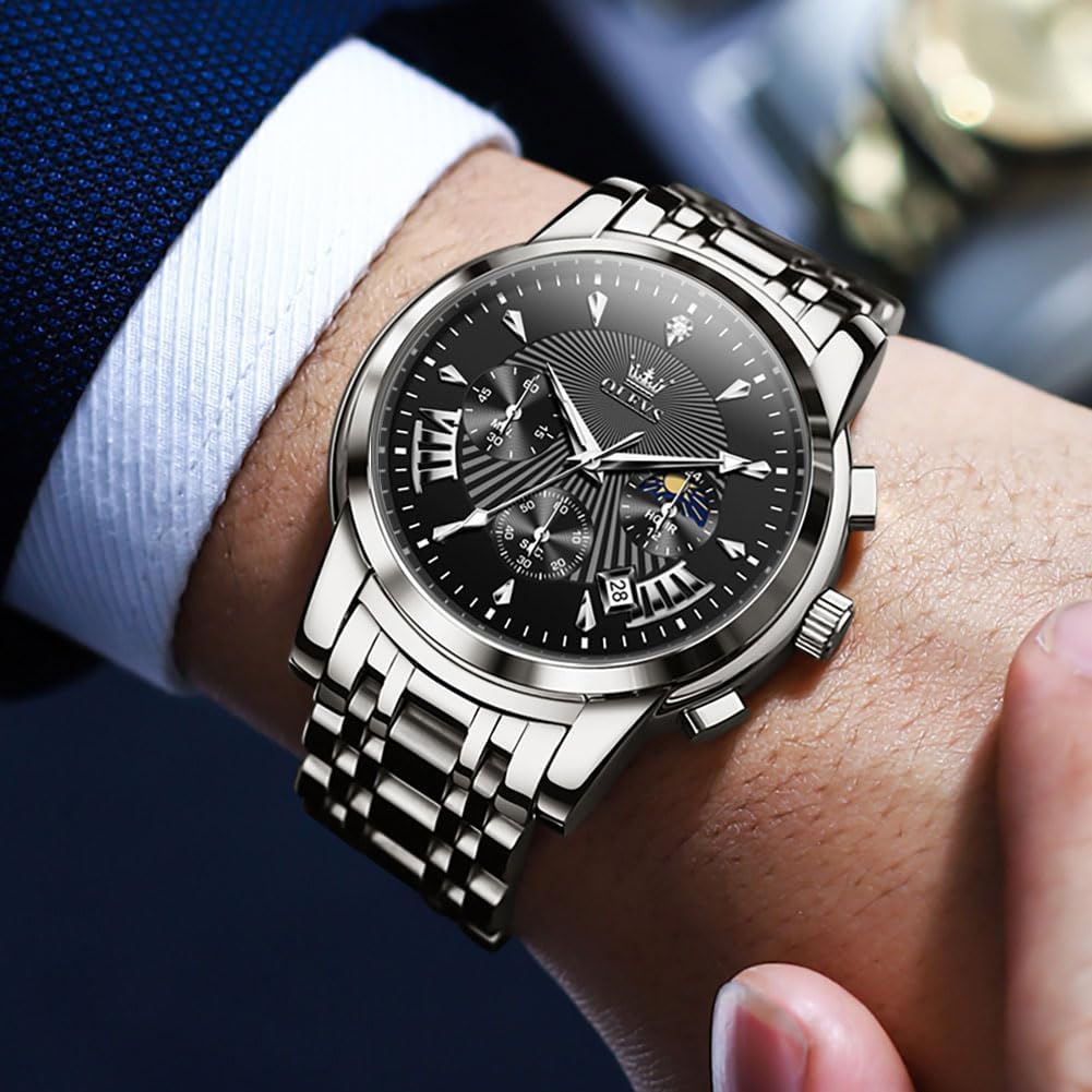 OLEVS Relojes para Hombre de Lujo a prueba de agua Lúminosos de lectura fácil Cronógrafo Con Esmalte Dorado Completo / Blanco Dial / Cara Negra Calendario Pulsera Relojes