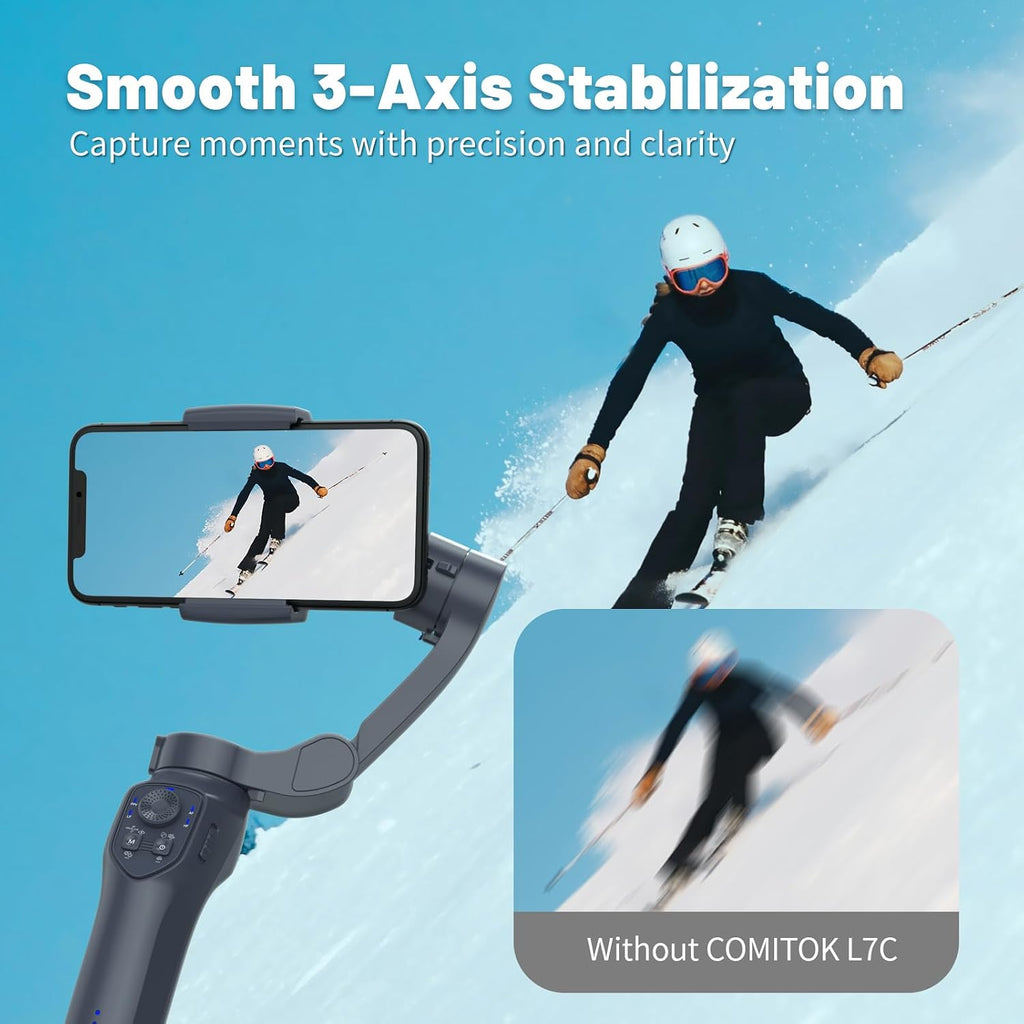 COMITOK L7C Pro, estabilizador de cardán para iPhone, estabilizador de teléfono para grabación de video con seguimiento de cara/objetos, cardán de 3 ejes para Android y iPhone 15 Pro Max, grabación de