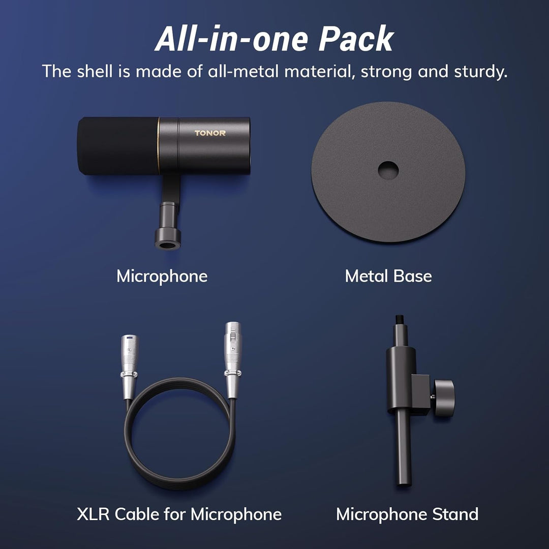 TONOR Micrófono dinámico, micrófono XLR para podcast, grabación, tr...