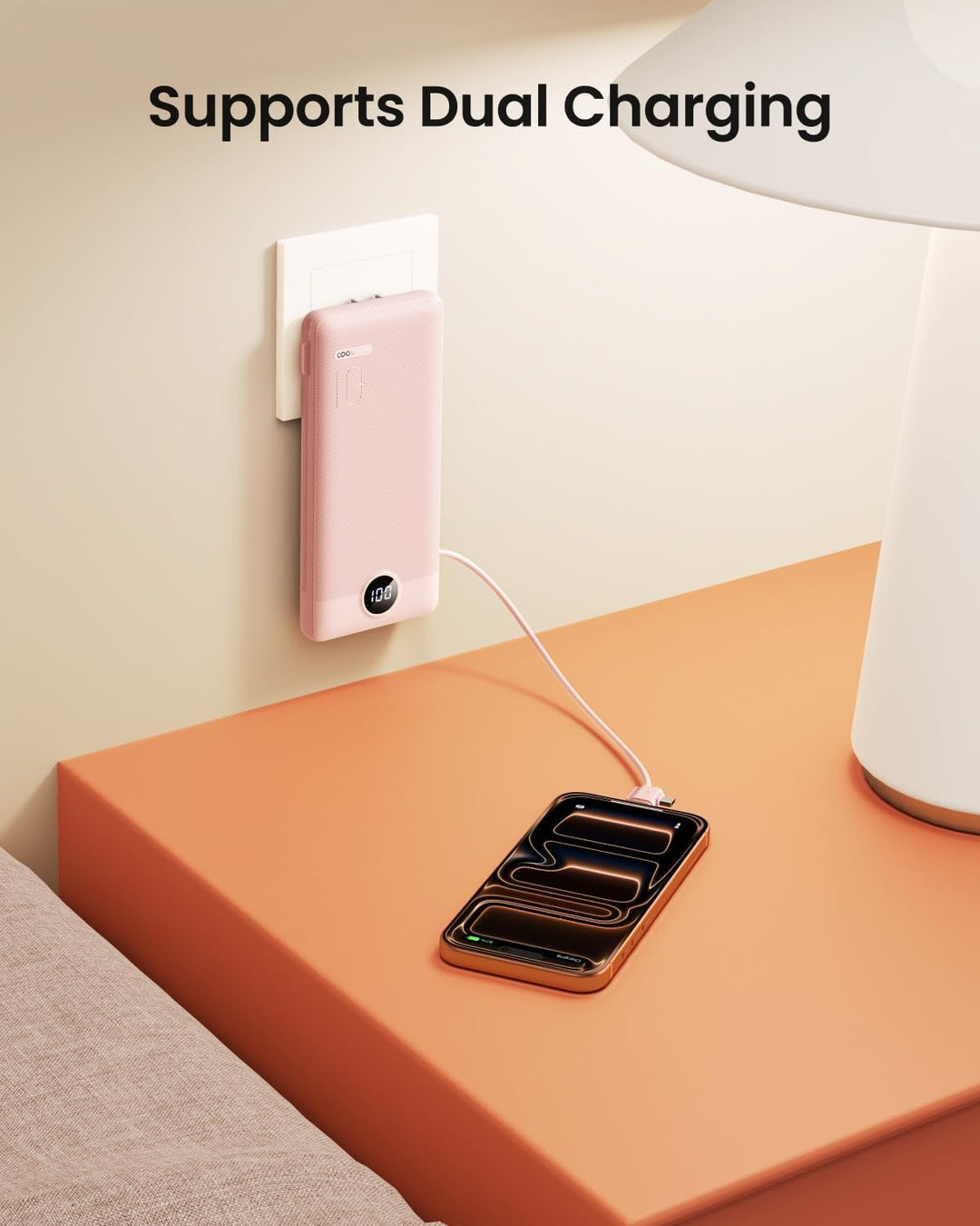 Coowisty Cargador portátil con cables integrados y enchufe de pared...