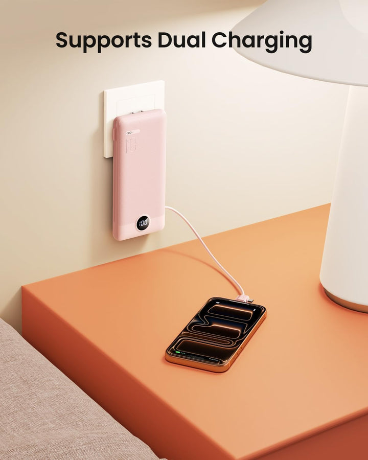 Coowisty Cargador portátil con cables integrados y enchufe de pared...