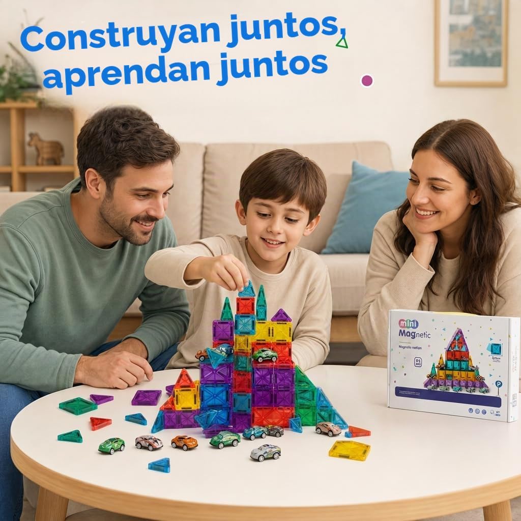 Juego de 93 miniazulejos magnéticos con 12 coches, bloques de construcción
