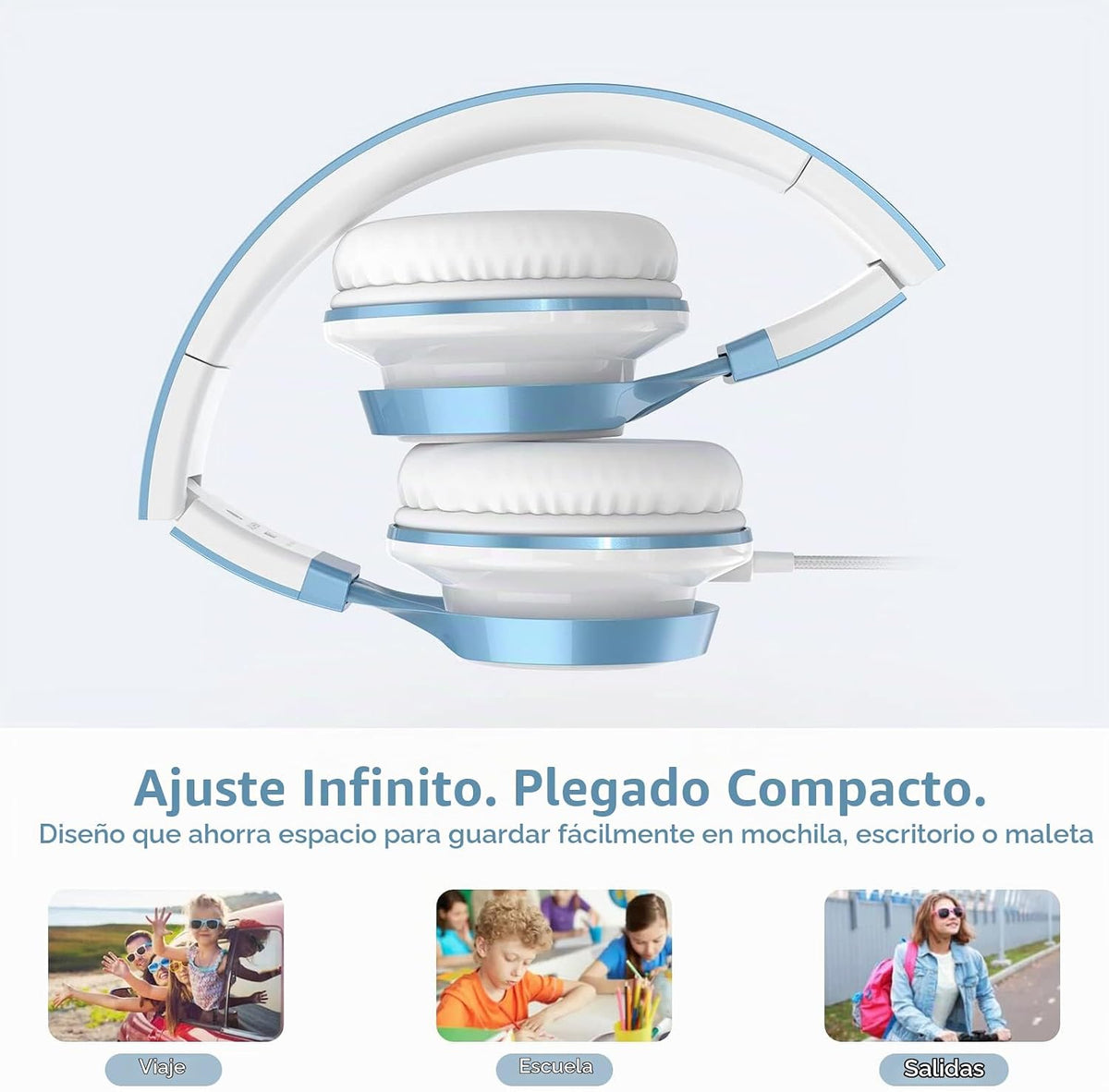 Ailihen Auriculares para Niños para Escuela, con cable de 3.5 mm y micrófono para adolescentes, SkyBlue