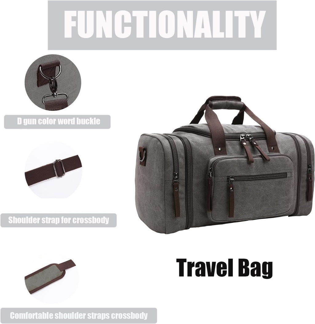 Bolsa de viaje para hombre, bolsa de fitness de mano, senderismo y viaje de negocios, lona de gran capacidad, Gris, Estilo retro europeo y americano