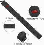 Cable de extensión largo de alta resistencia, 8 tomacorrientes, 14 AWG, negro, 6 pies, 1