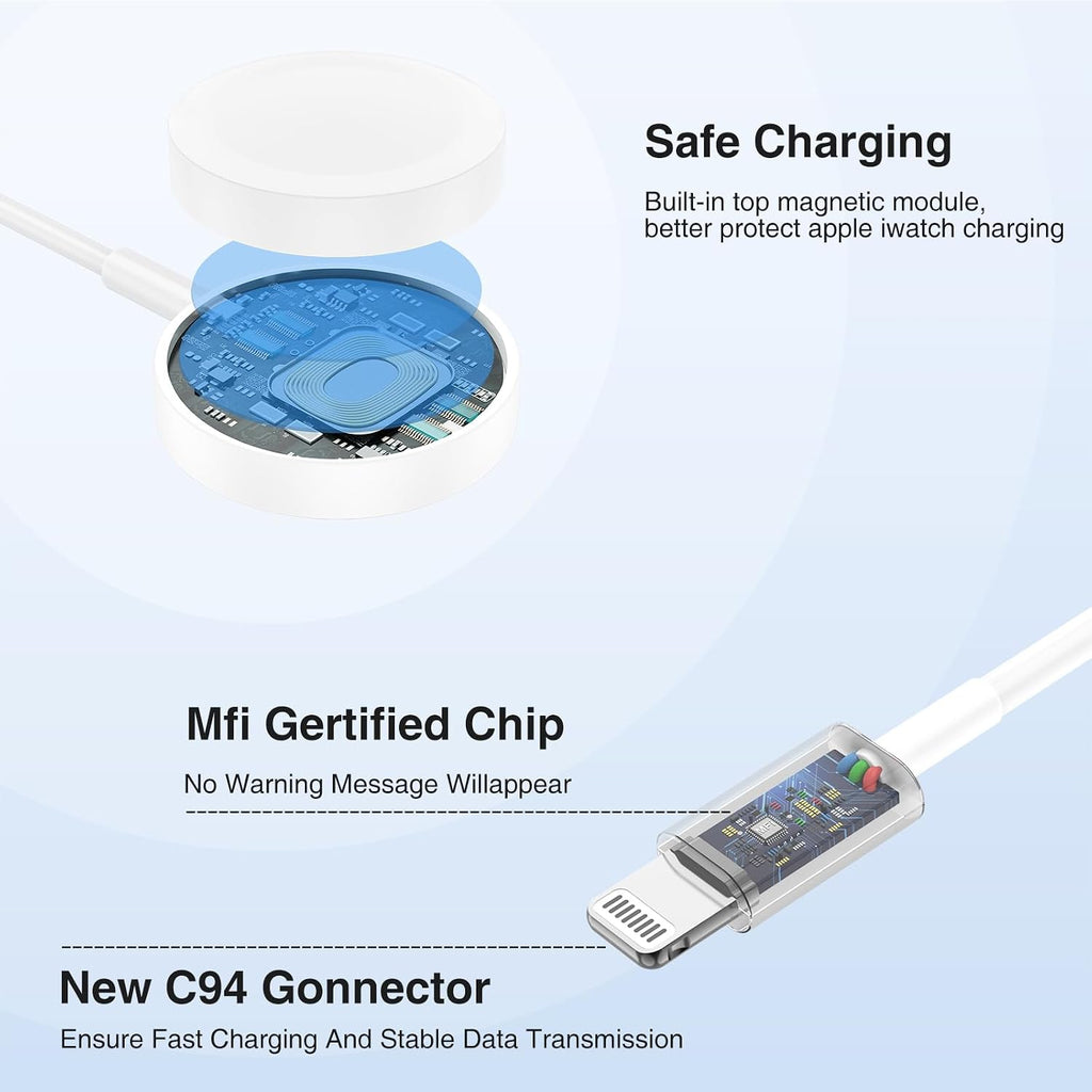 QZIIW Cargador de Apple Watch de 20 W, cable USB C magnético cargador
