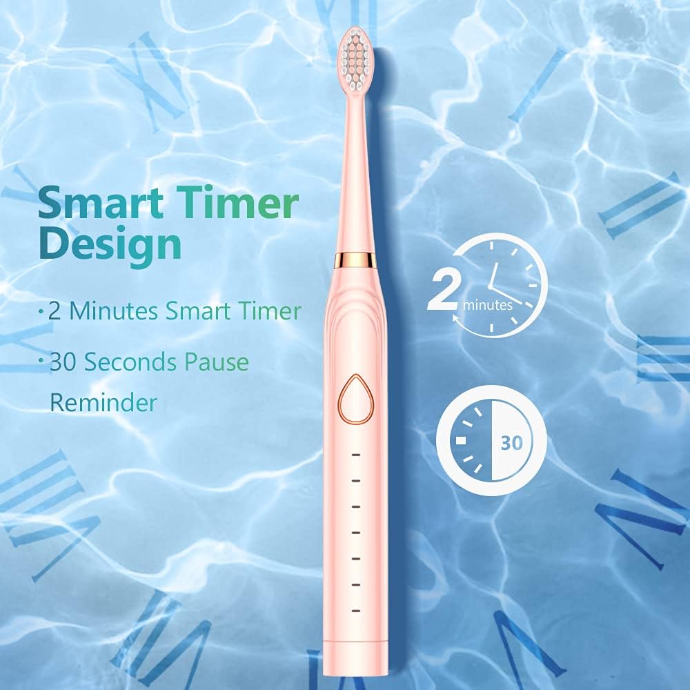 Cepillo de dientes eléctrico sónico, recargable por USB, potente cepillo de dientes de limpieza sónico con 6 modos, 5 cabezales de cepillo + 1 cabezal de cepillo de limpieza facial + 1 cabezal