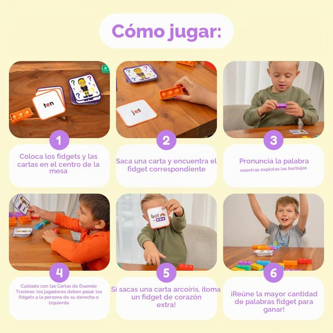 THE FIDGET GAME Elfos Furtivos, Juego de Palabras de Vista CVC, Juguete Sensorial Pop para Aprender y Deletrear, Actividades Educativas en el Aula de Kindergarten, Lectura Multisensorial y Tarjetas