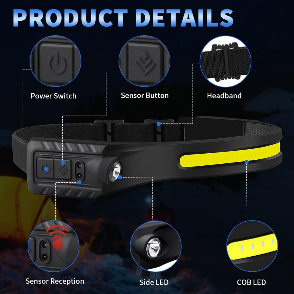 Lámpara ZioeYiue Linterna frontal recargable 5PCS, lámpara de cabeza LED de haz