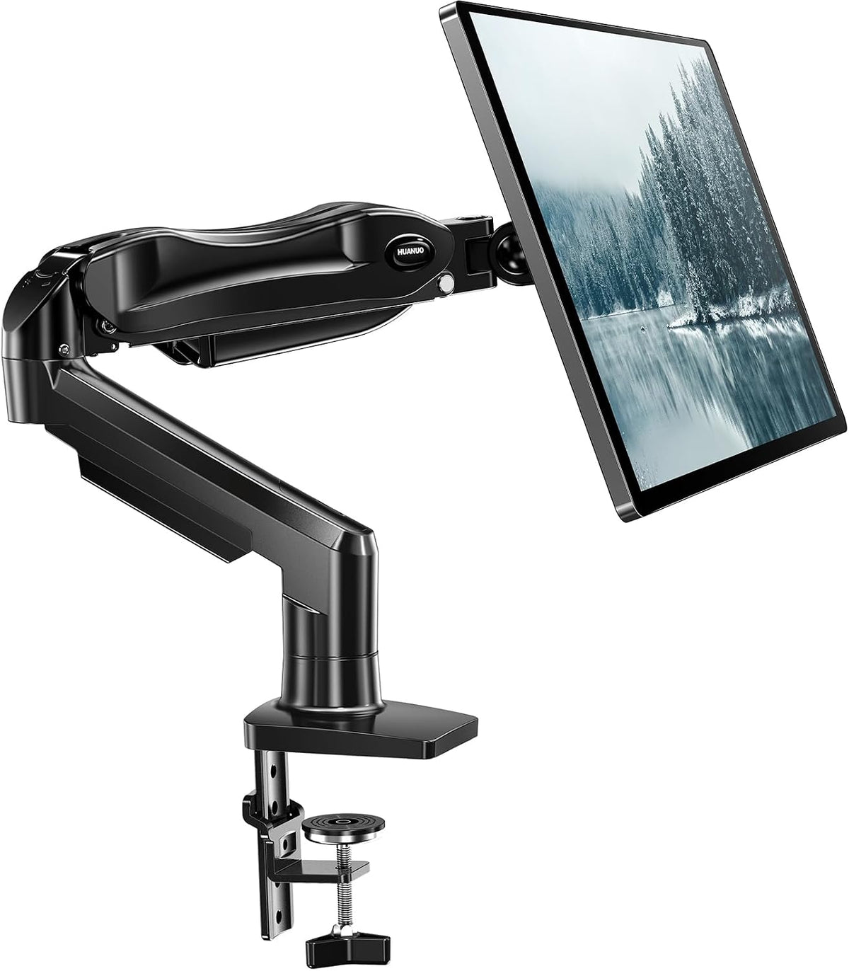 HUANUO FlowLift™ Soporte para monitor único, brazo de monitor de 13 a 32 pulgadas, soporte ajustable para monitor, montaje Vesa con abrazadera y base de ojal, se adapta a monitores LCD de computadora de 4.4 a 19.8 libras