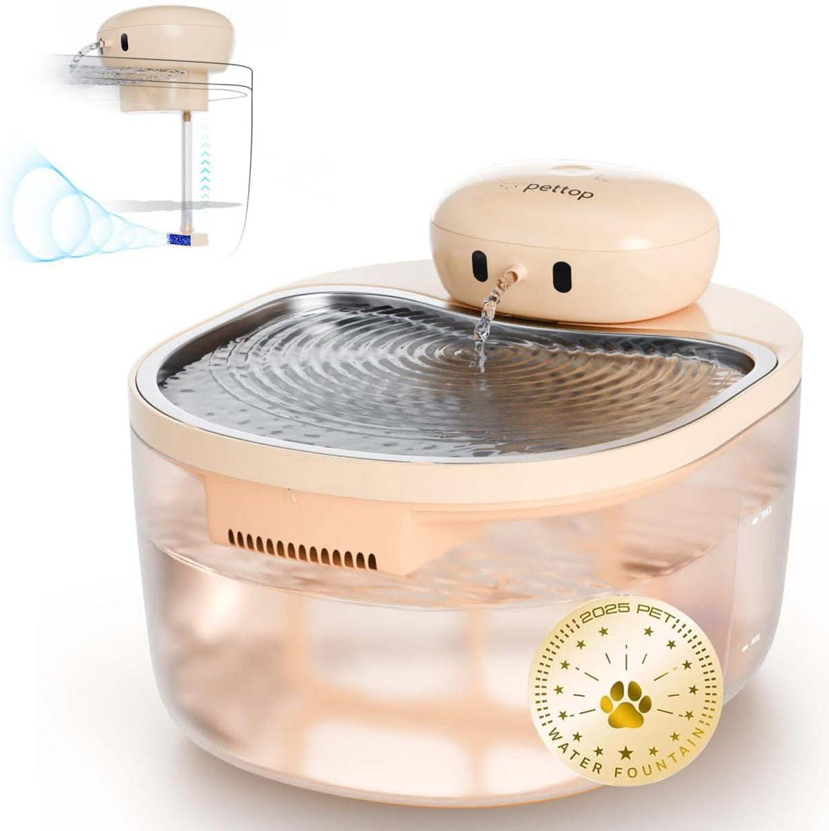 Fuente de agua para gatos sin bombas, fuente para mascotas para gatos en interiores, 3L/102 onzas, dispensador automático de agua para gatos, bandeja de acero inoxidable, funciona con pilas, inalámbrica con sensor de movimiento