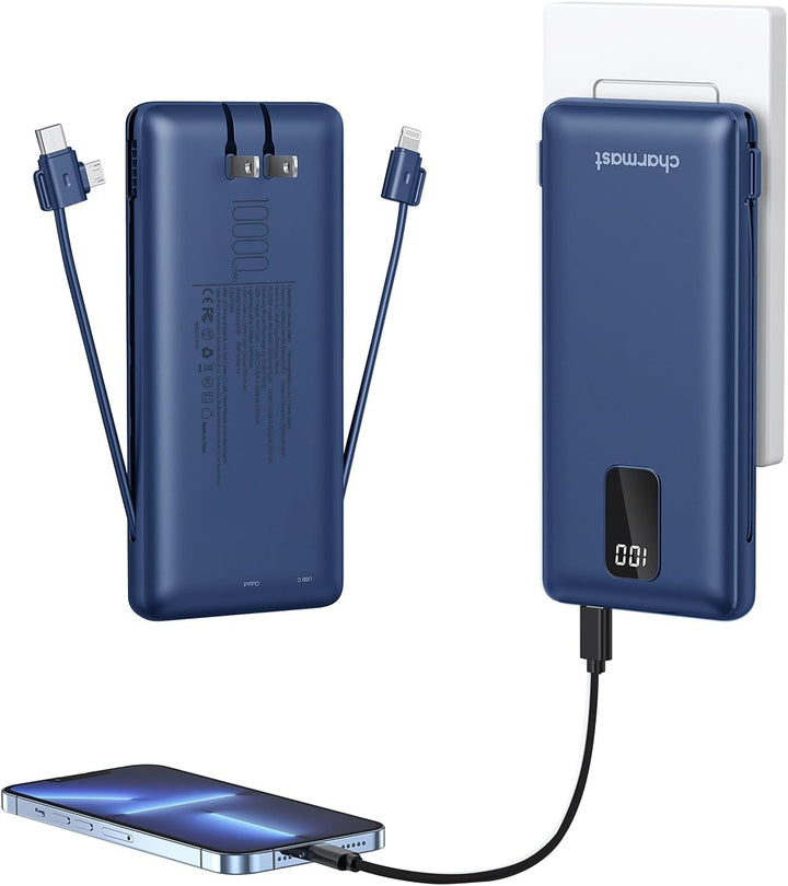 charmast Cargador portátil con cables y enchufe integrados, cargado...