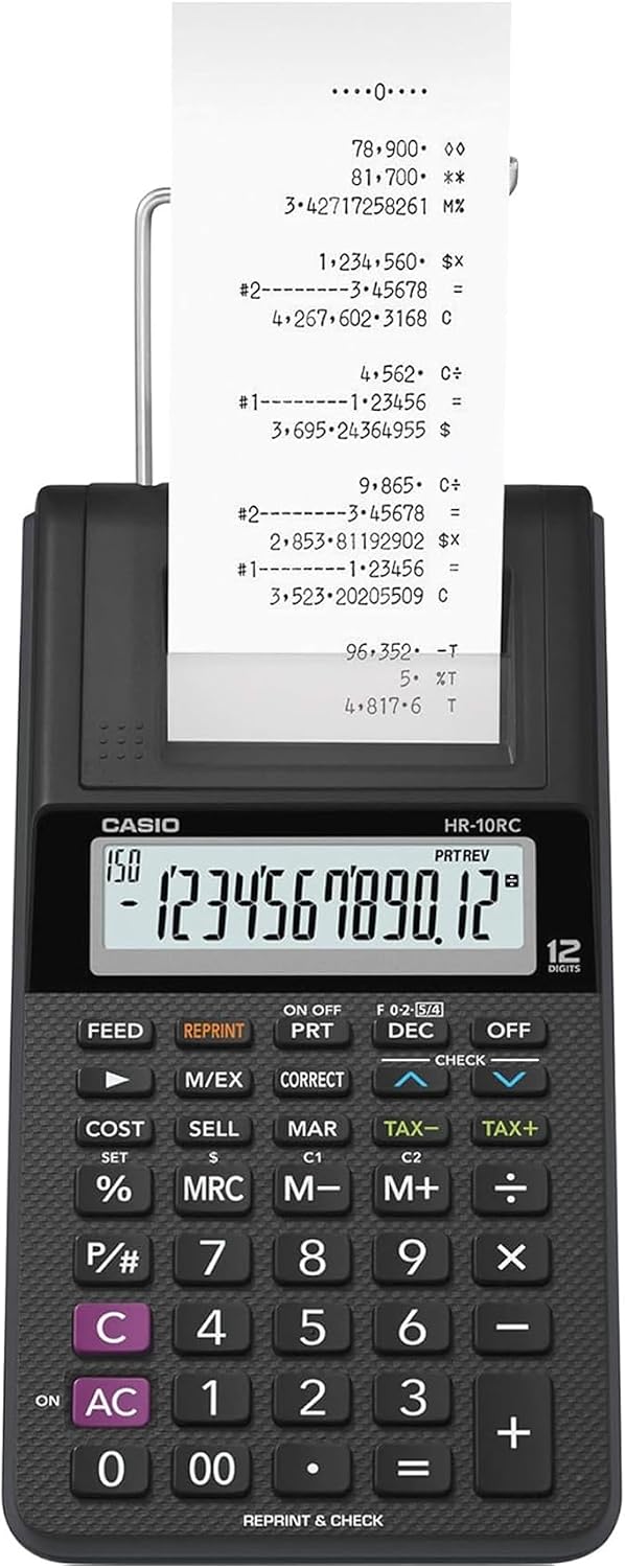 Casio Mini calculadora de impresión de escritorio HR-10RC, color negro