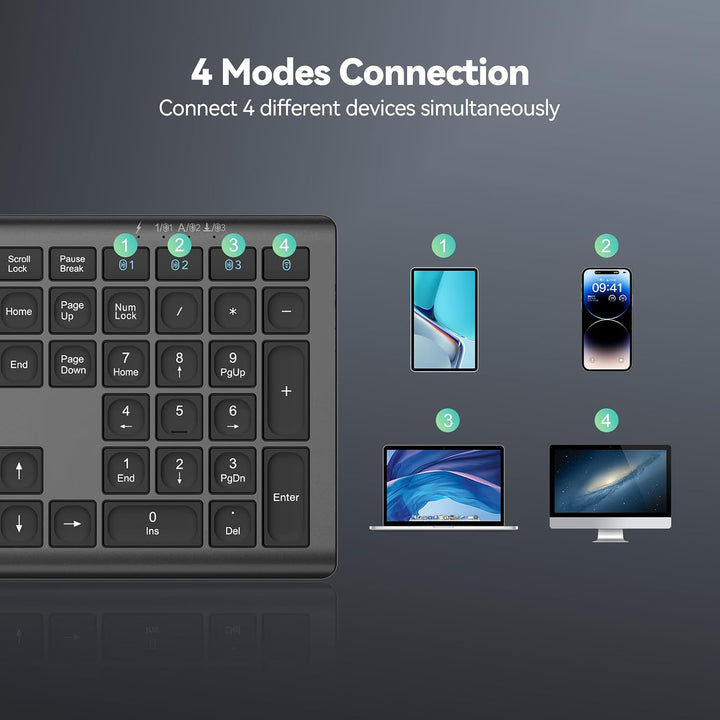 TECKNET Teclado Bluetooth recargable, conmutación libre de 4 dispos...
