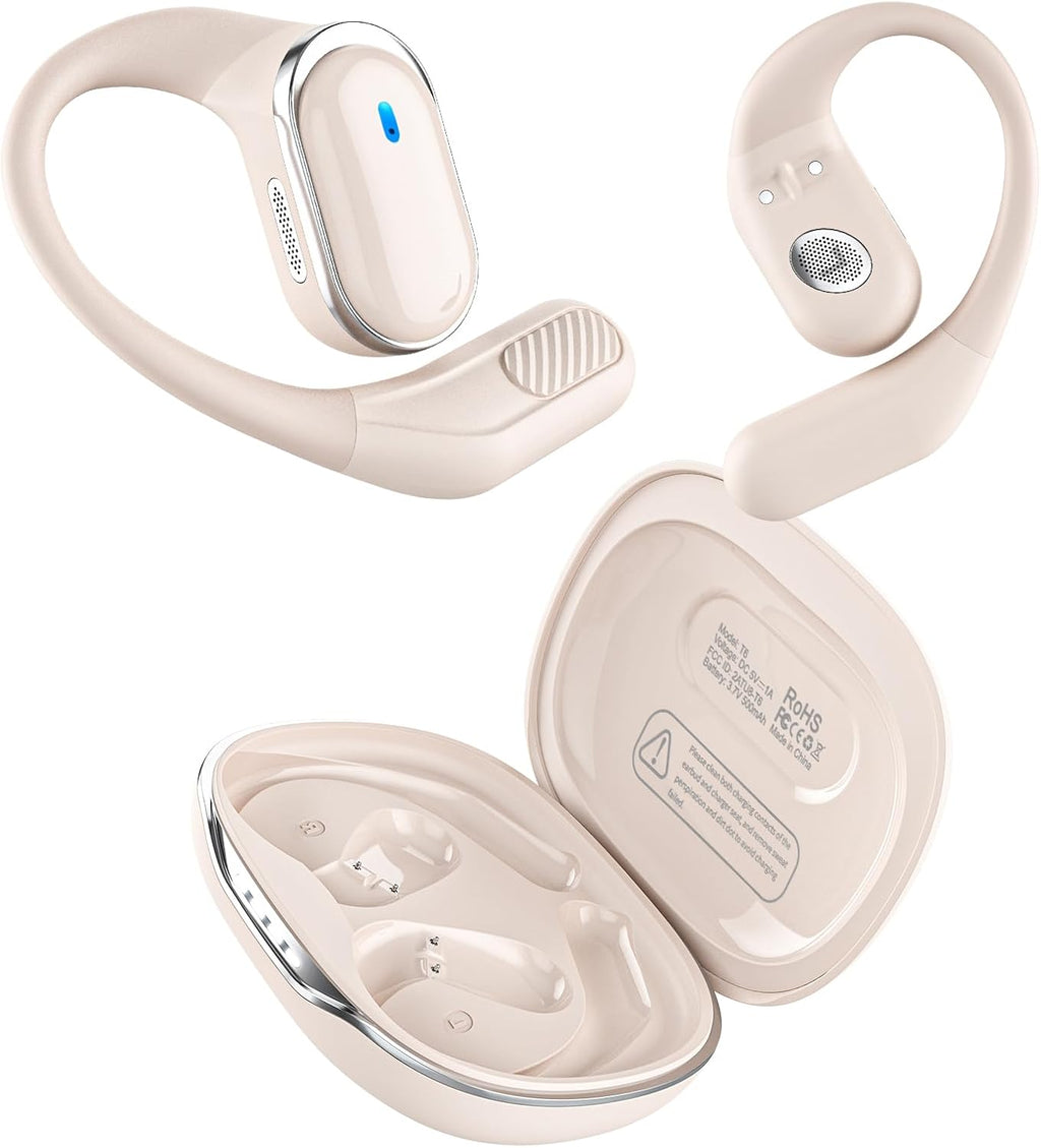 TRAUSI Auriculares inalámbricos de oído abierto, micrófono con cancelación de ruido, auriculares deportivos con IPX7 impermeable y gancho para la oreja Beiyonga