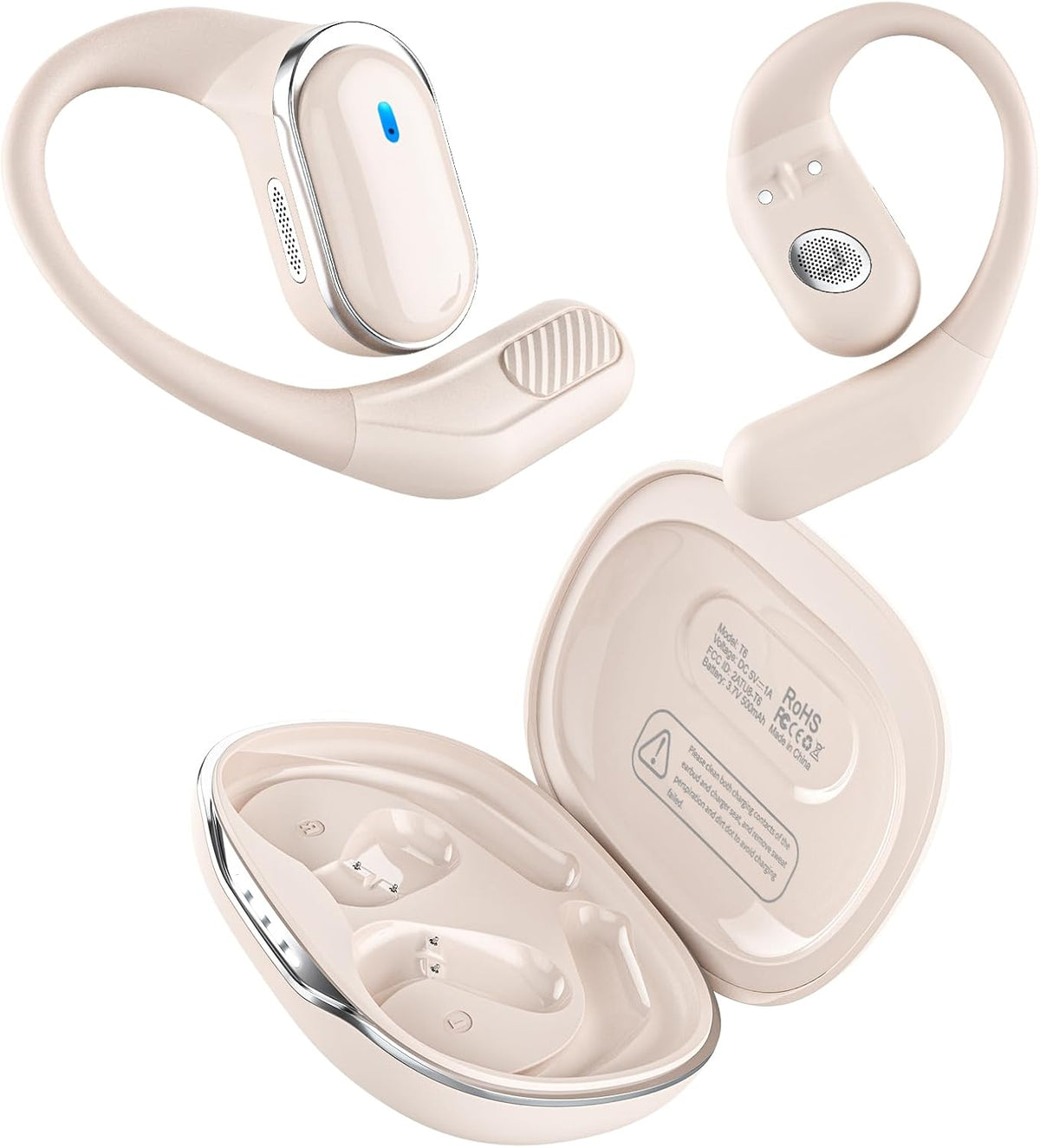 TRAUSI Auriculares inalámbricos de oído abierto, micrófono con cancelación de ruido, auriculares deportivos con IPX7 impermeable y gancho para la oreja Beiyonga