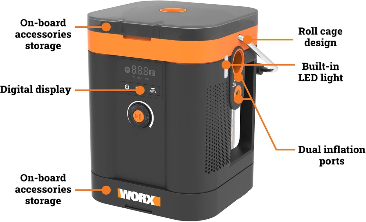 WORX Compresor de aire portátil para inflador de neumáticos, bomba...