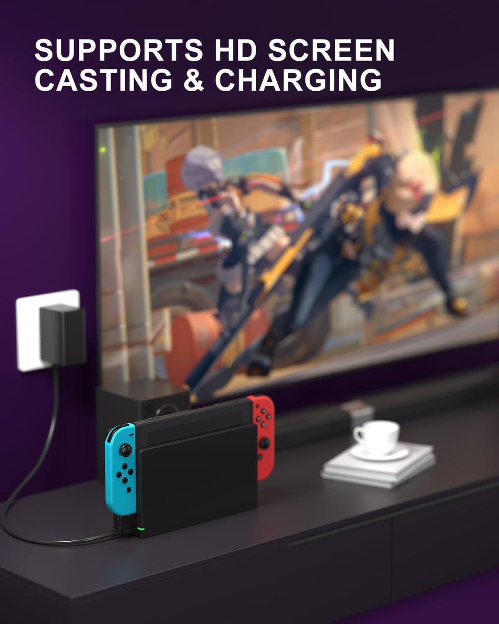 Dock Station para Nintendo Switch/Switch OLED, Set de Bodega 3 en 1 con Módulo IC Original, Cargador AC y Cable HDMI de Alta Velocidad para Salida 1080P HD (No compatible con Sw 2)
