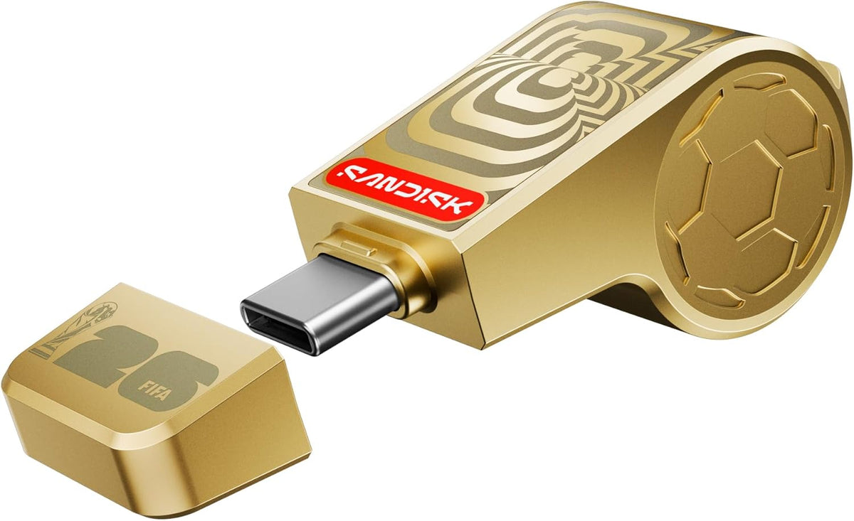 SANDISK Unidad flash USB-C de 128 GB, edición dorada de la Copa Mun...