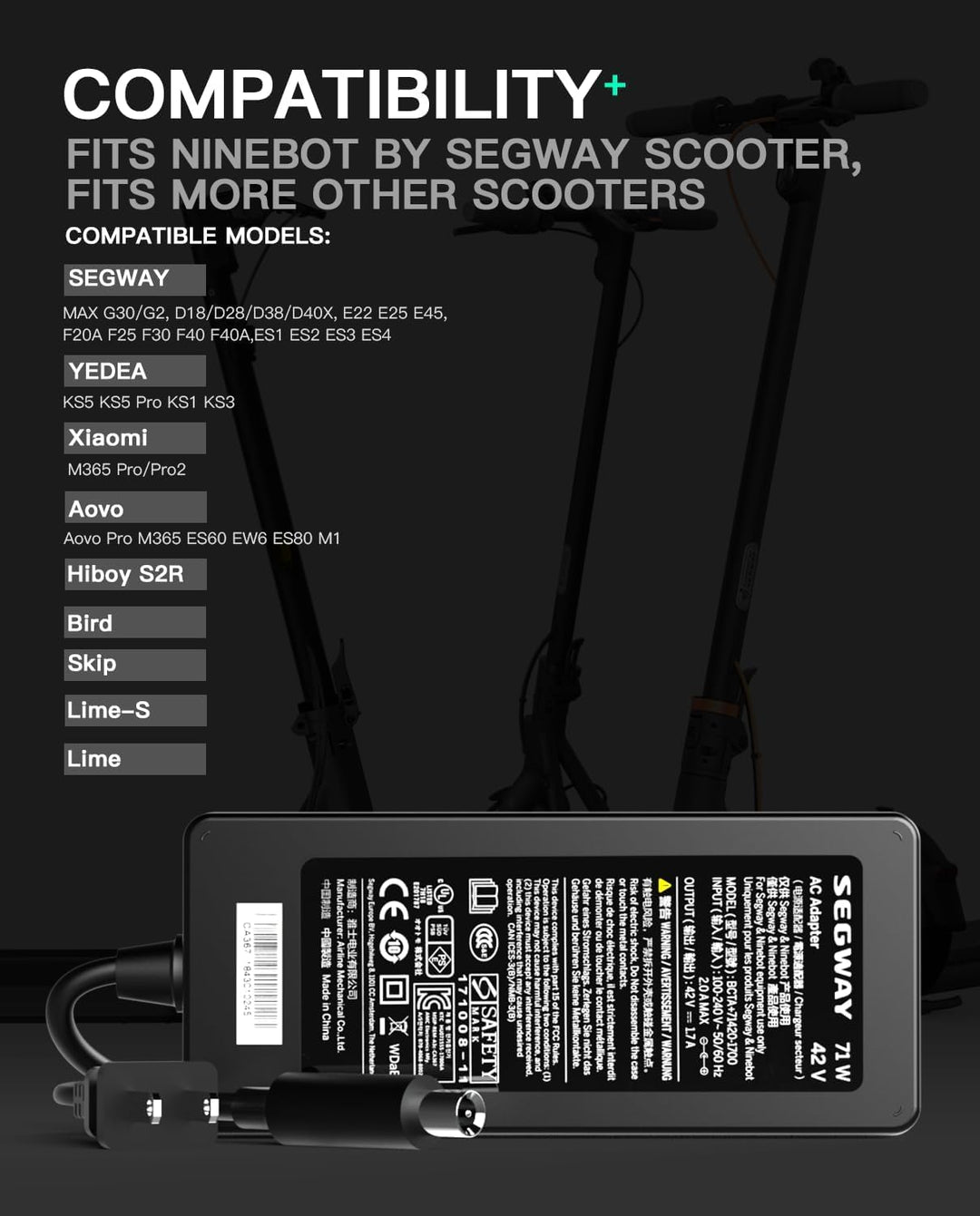 Adaptador de corriente de cargador de 42 V y 17 A