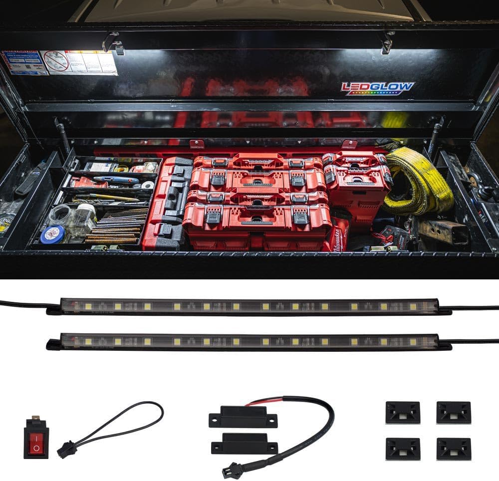 LEDGlow caja de herramientas para camión con luces LED e interruptor de encendido/apagado automático, 2 piezas