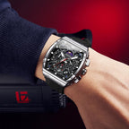 OLEVS Relojes para Hombre Casual Lujo Cara Grande Cronógrafo Multifuncional Relojes de Hombre Correa de Silicona/Nylon Duradera 3 ATM Resistente al Agua Reloj de Hombre Fecha Fase Lunar Reloj