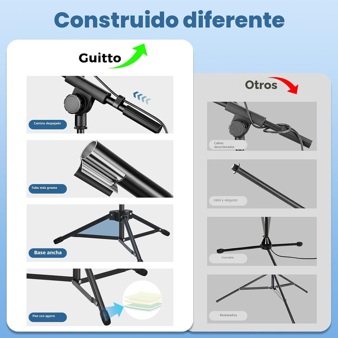 GUITTO Soporte de piso para micrófono con soporte para teléfono\/ta...
