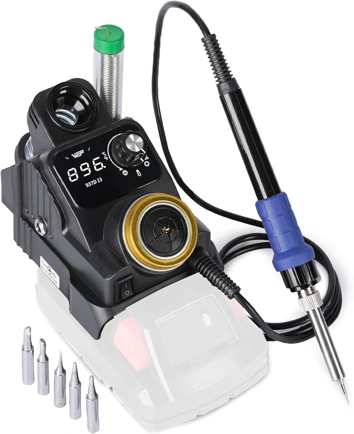 WEP 937D-I 3 juego de soldador inalámbrico compatible con batería Milwaukee 20V/18V, con soporte de soldador integrado, pantalla digital, 6 puntas de soldadura, temperatura ajustable, suspensión