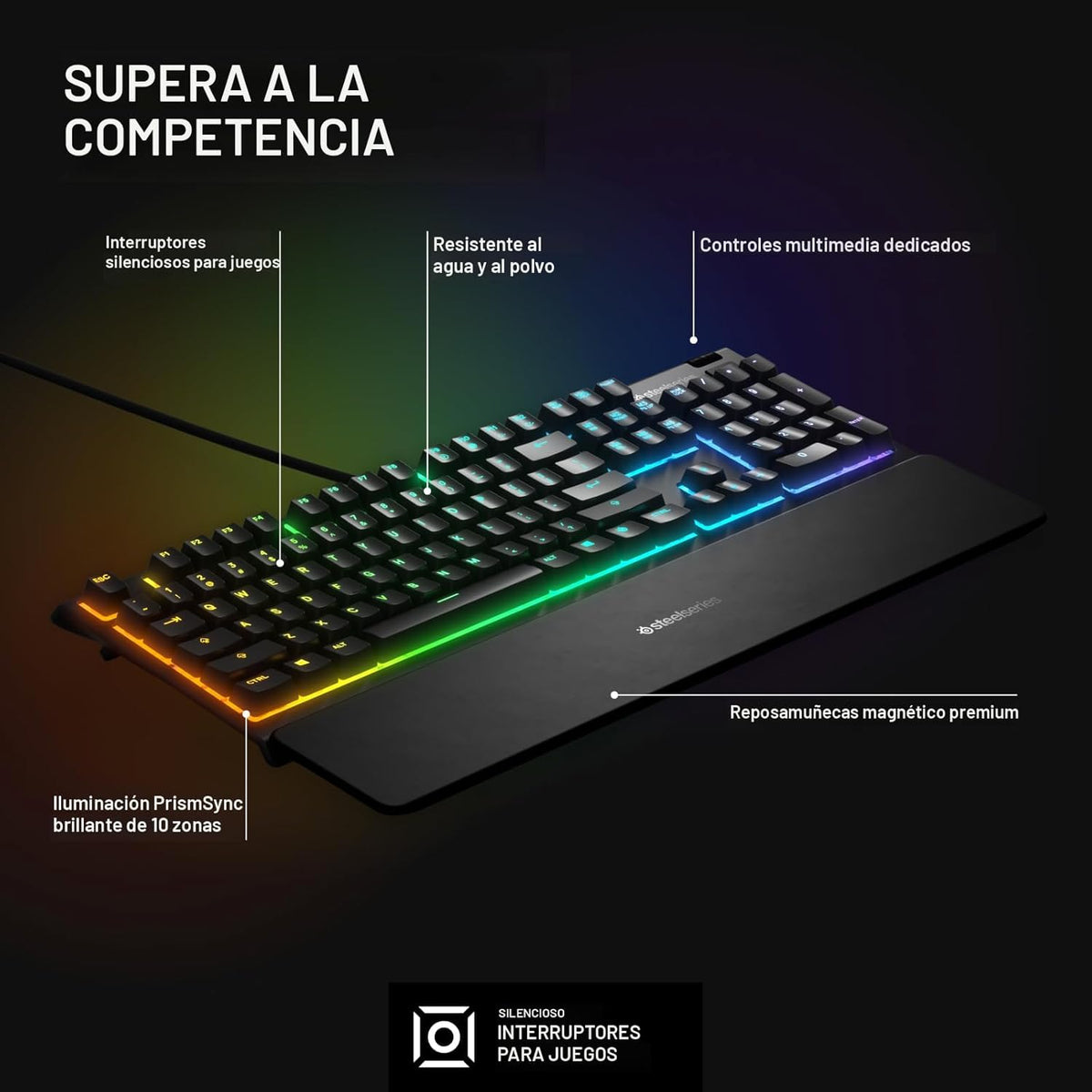 SteelSeries Apex 3 RGB - Teclado para videojuegos - Iluminación RGB...