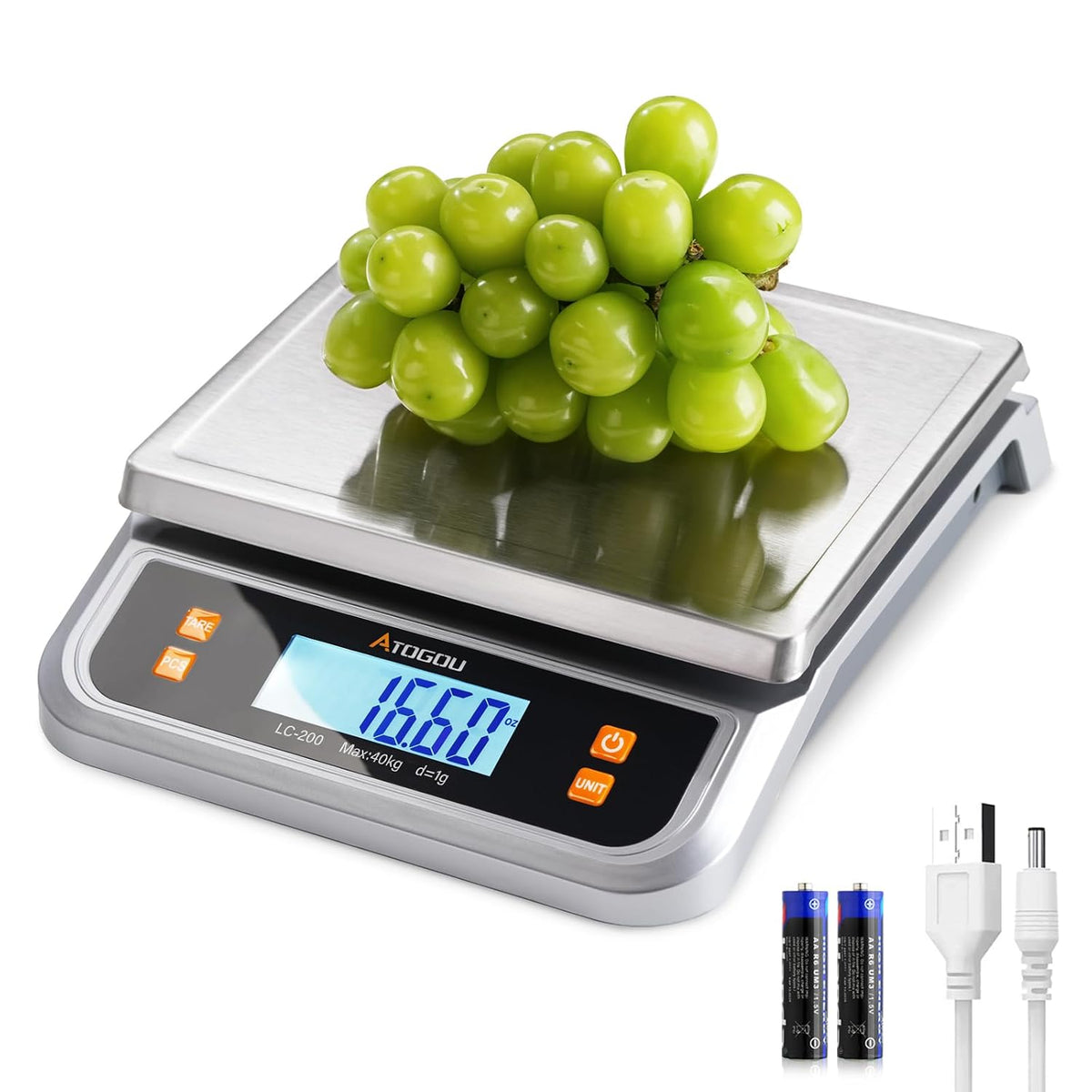 Báscula de Alimentos de 88 lb, Báscula Comercial de Cocina con Conexión Plug-in Usable