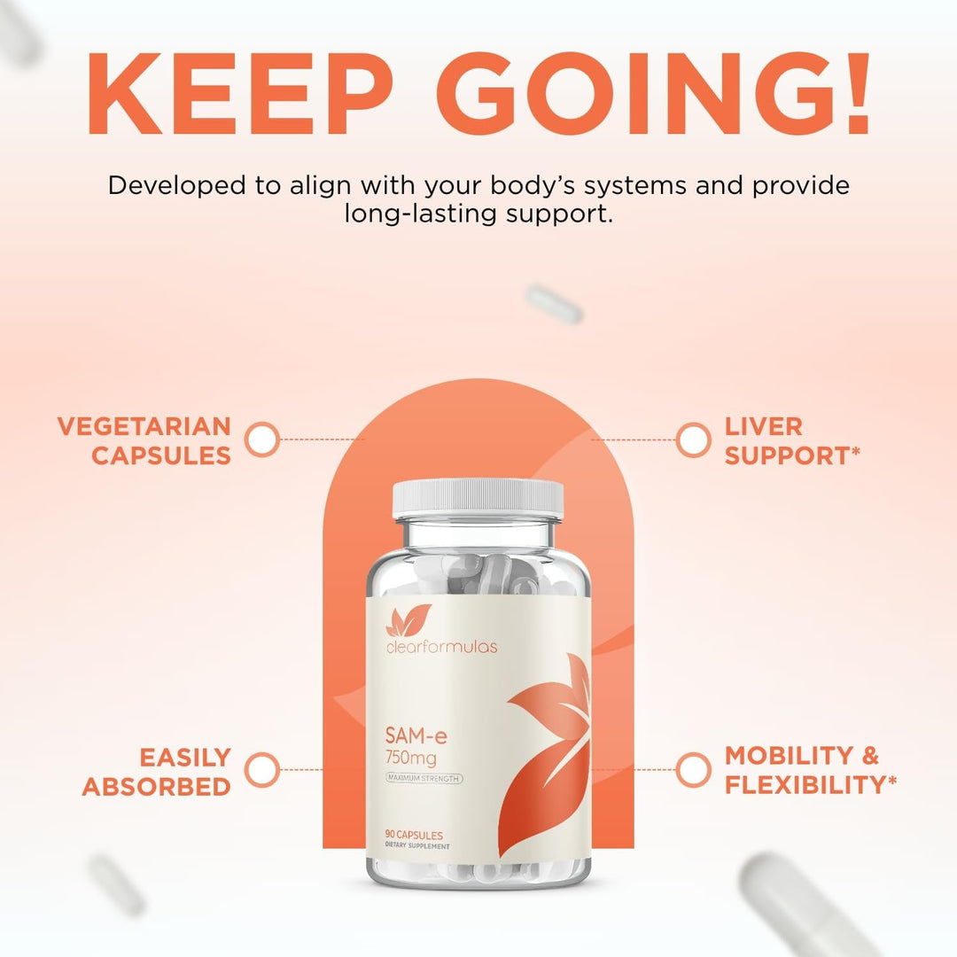 Clear Formulas Bioactive SAM-e 750 mg - Suplemento SAM-e de alta re...