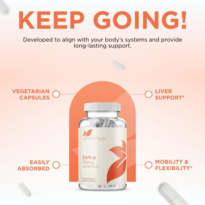Clear Formulas Bioactive SAM-e 750 mg - Suplemento SAM-e de alta re...