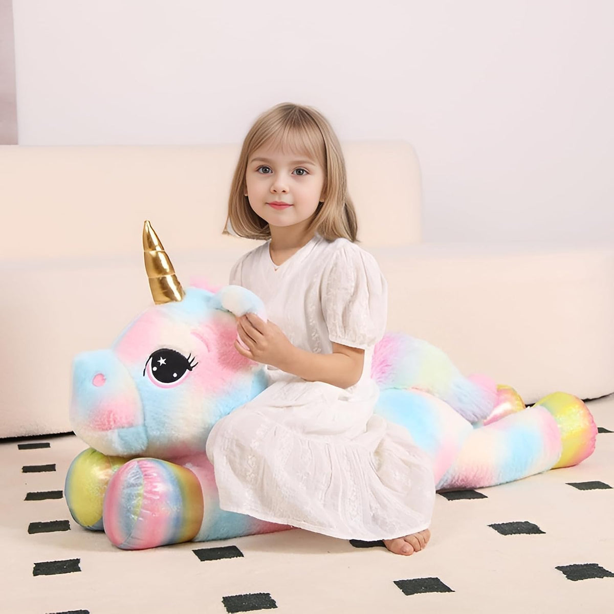 Almohada de Animal de Peluche Unicornio Gigante de Color de 44 Pulgadas, Lindo Unicornio Grande Suave con Alas de Arcoíris Juguete de Peluche Grande, Regalos para Novia Niña Niño Niños Navidad