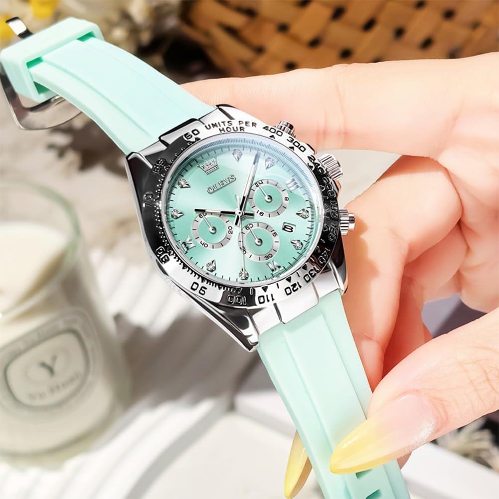 OLEVS Relojes de diamante de lujo pequeños para mujer - Pulsera de acero inoxidable, impermeables, analógicos, luminosos, con fecha, relojes de vestir de negocios para damas