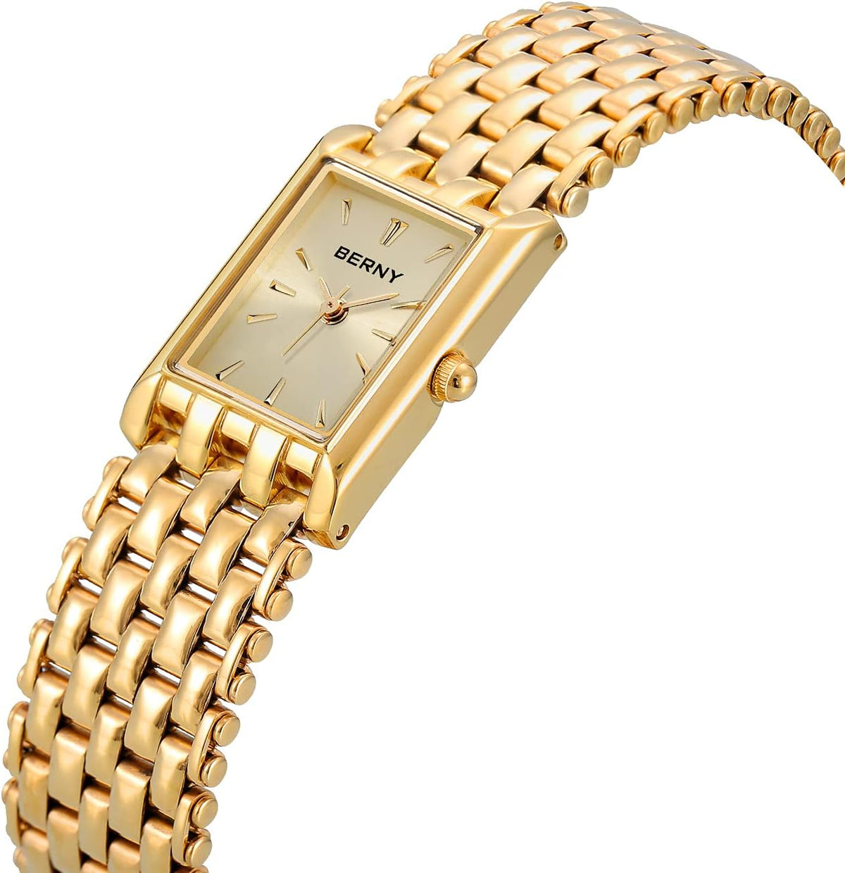 BERNY Relojes de oro para mujer, relojes de pulsera de cuarzo actualizados para mujer, correa de acero inoxidable, reloj dorado pequeño para mujeres, pulsera de lujo casual de moda, herramientas