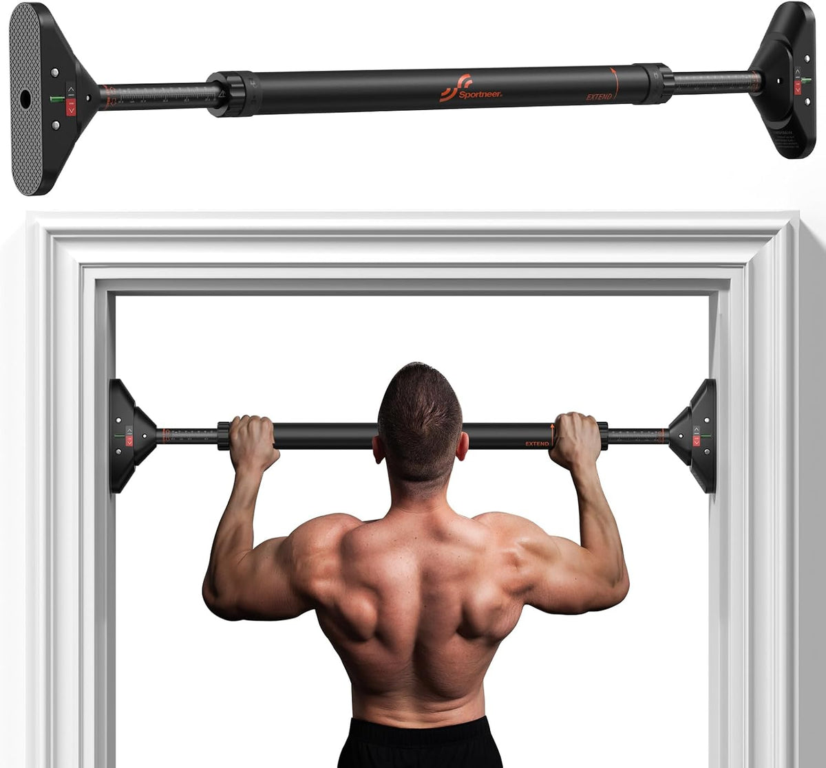 Sportneer Barra de Dominadas para Puerta, Sin Taladrar, 29.5-37 pulg, 440 lb