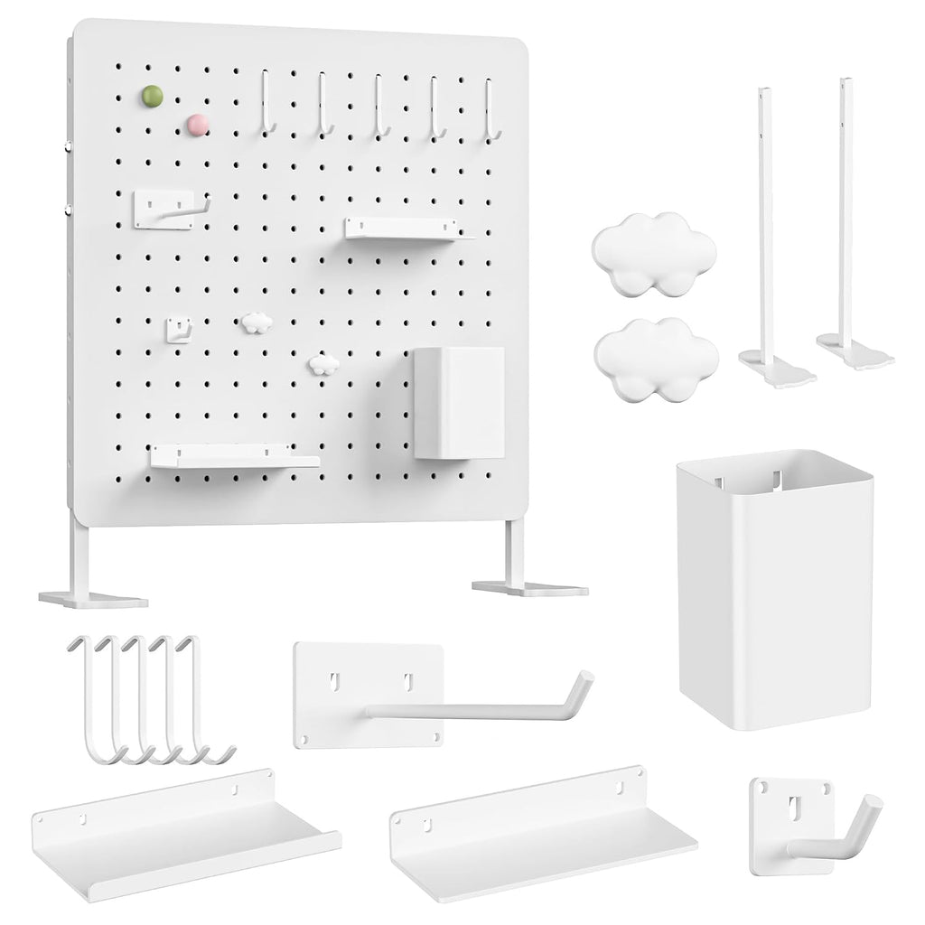 Organizador de Panel de Goteo de Metal Blanco, 15.75 pulg. con ganchos y estantes