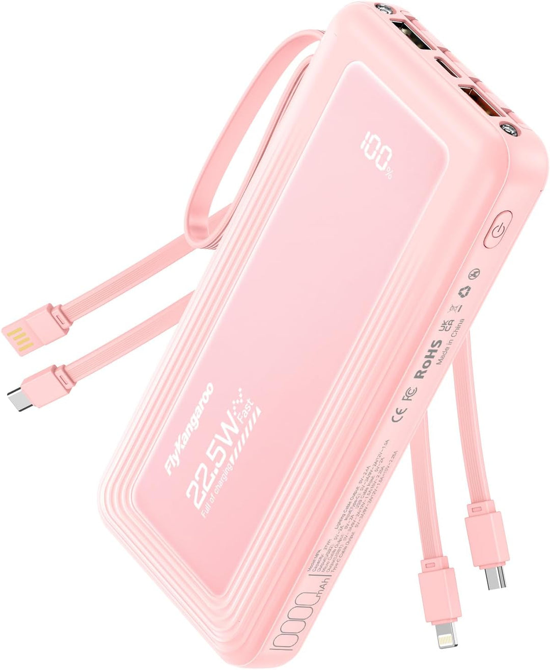 FlyKangaroo - Cargador portátil con cables integrados, batería exte...