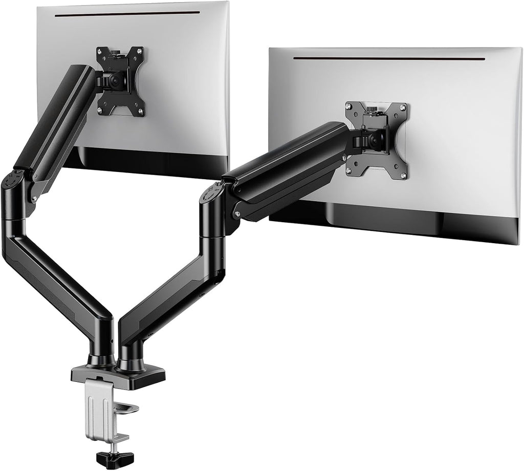 ErGear Soporte para monitor dual de hasta 33 pulgadas, soporte de carga máximo de 22 libras cada brazo, soporte de monitor doble ajustable, soporte de monitor de acero resistente con VESA estable de