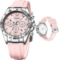 OLEVS Relojes de diamante de lujo pequeños para mujer - Pulsera de acero inoxidable, impermeables, analógicos, luminosos, con fecha, relojes de vestir de negocios para damas