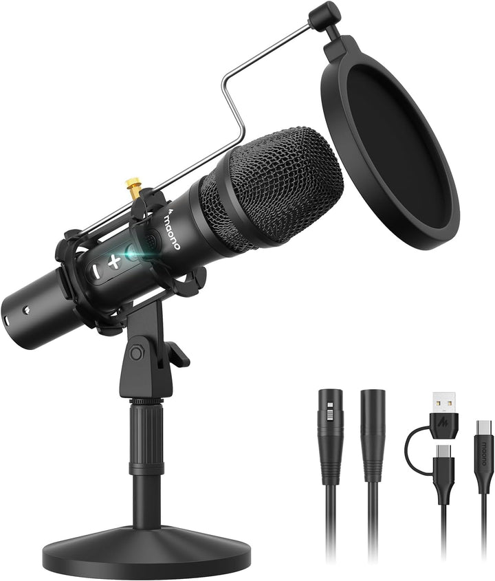 Maono USB\/XLR Micrófono dinámico de podcast, kit de micrófono de e...