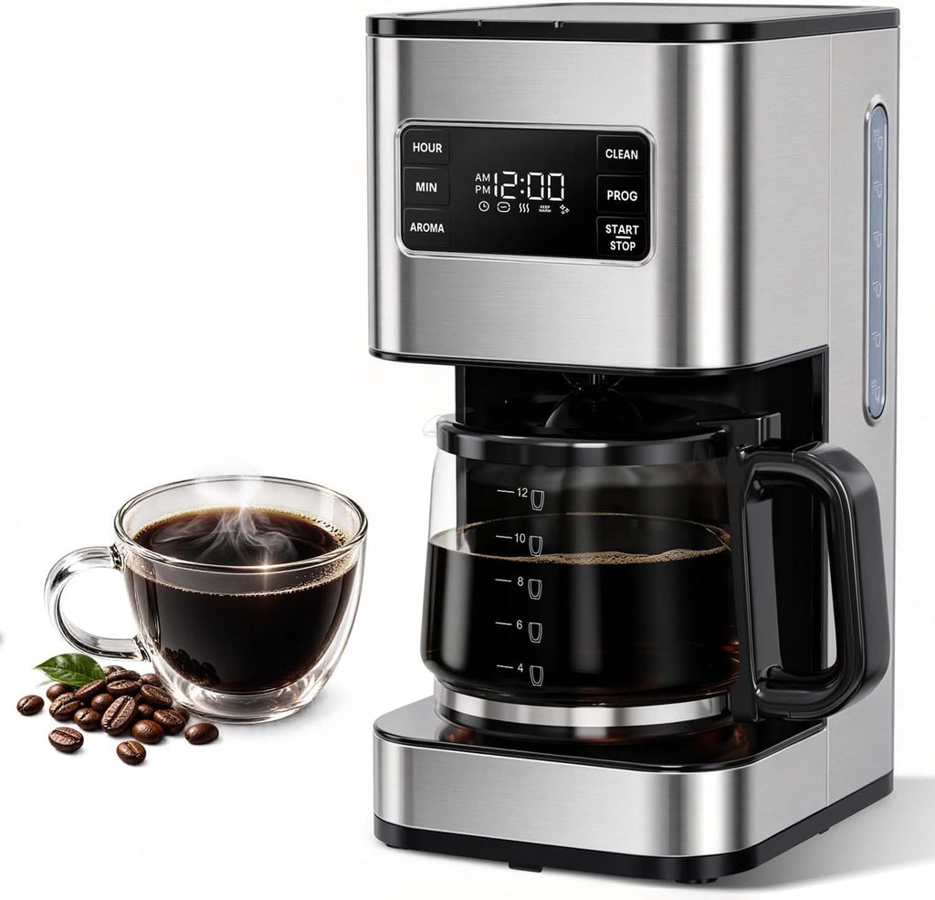 Cafetera de goteo de 12 tazas programable, regular y fuerte, pantalla LED