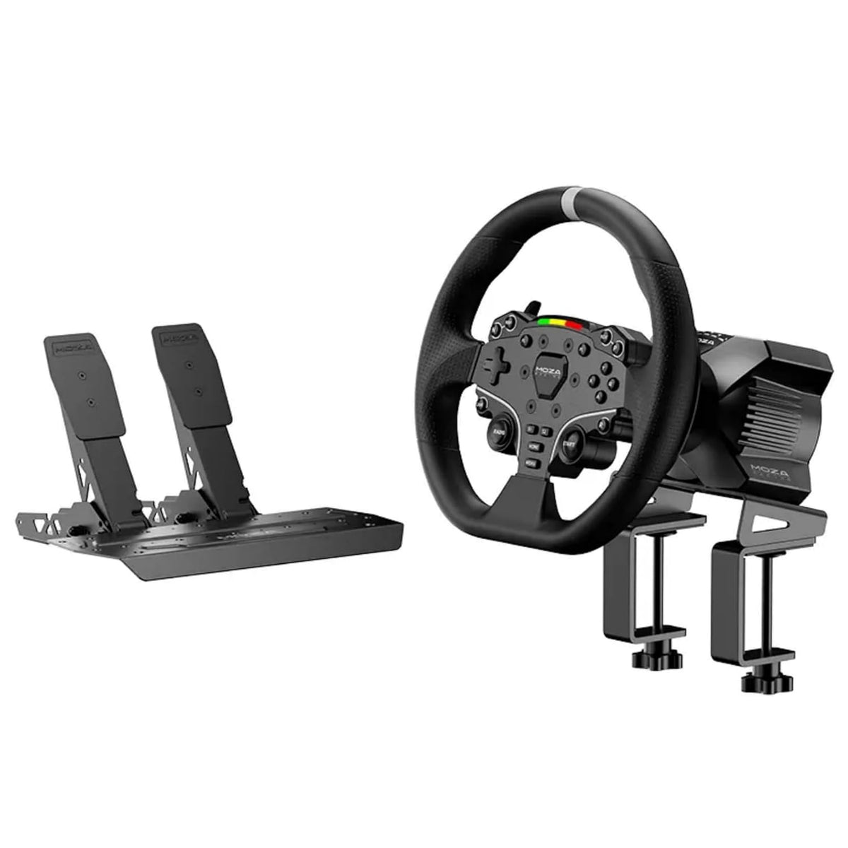 MOZA R3 Paquete de Volante y Pedales para PC, Volante Direct Drive de 3.9 Nm, Volante ES Lite de 11 pulgadas, Pedales y Abrazadera para Escritorio, Simulador de Carreras de Alto Rendimiento para PC