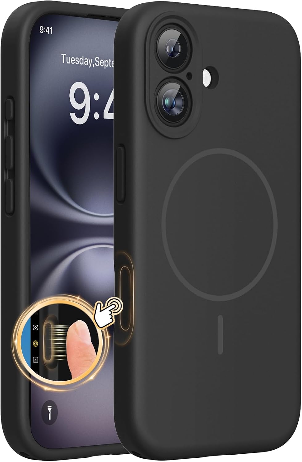 Miracase Funda de silicona y magnética para iPhone 16, color negro