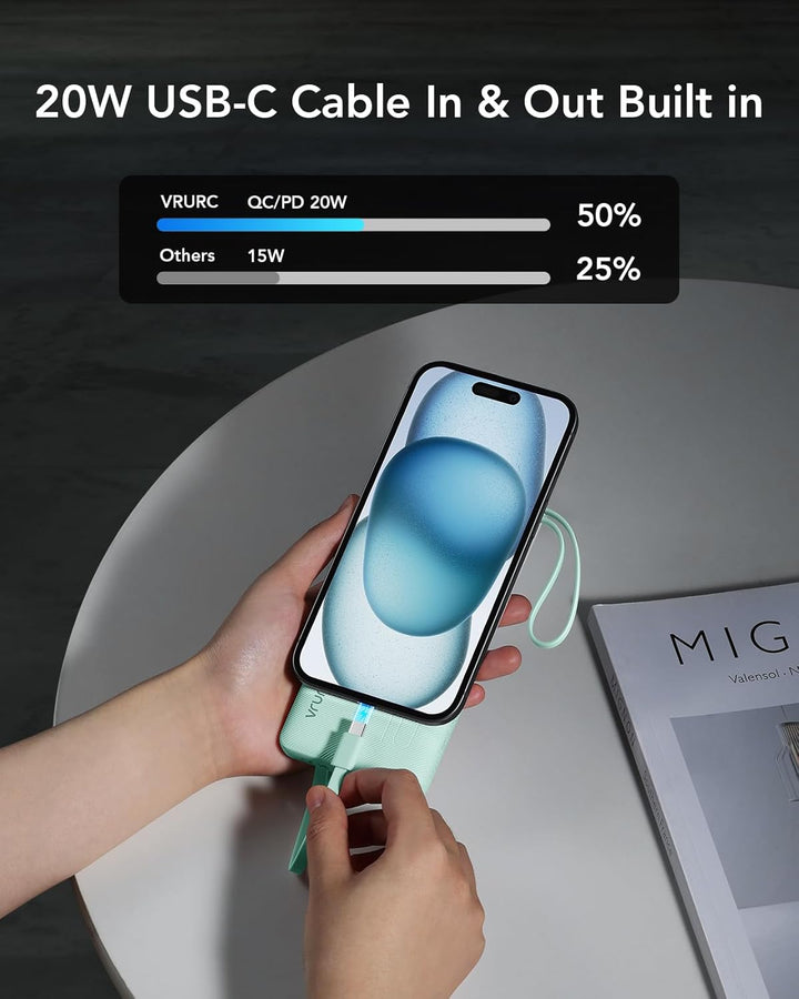 VRURC Cargador portátil con cables para iPhone, Banco de energía US...