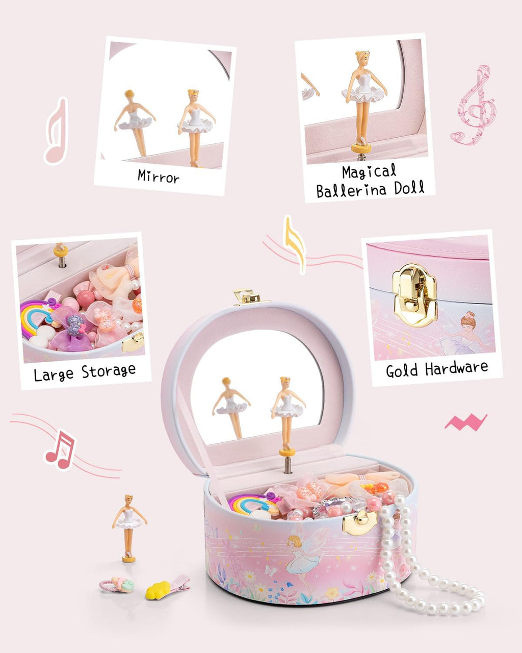 VLANDO Joyero musical para niñas, diseño de arco con bailarina giratoria