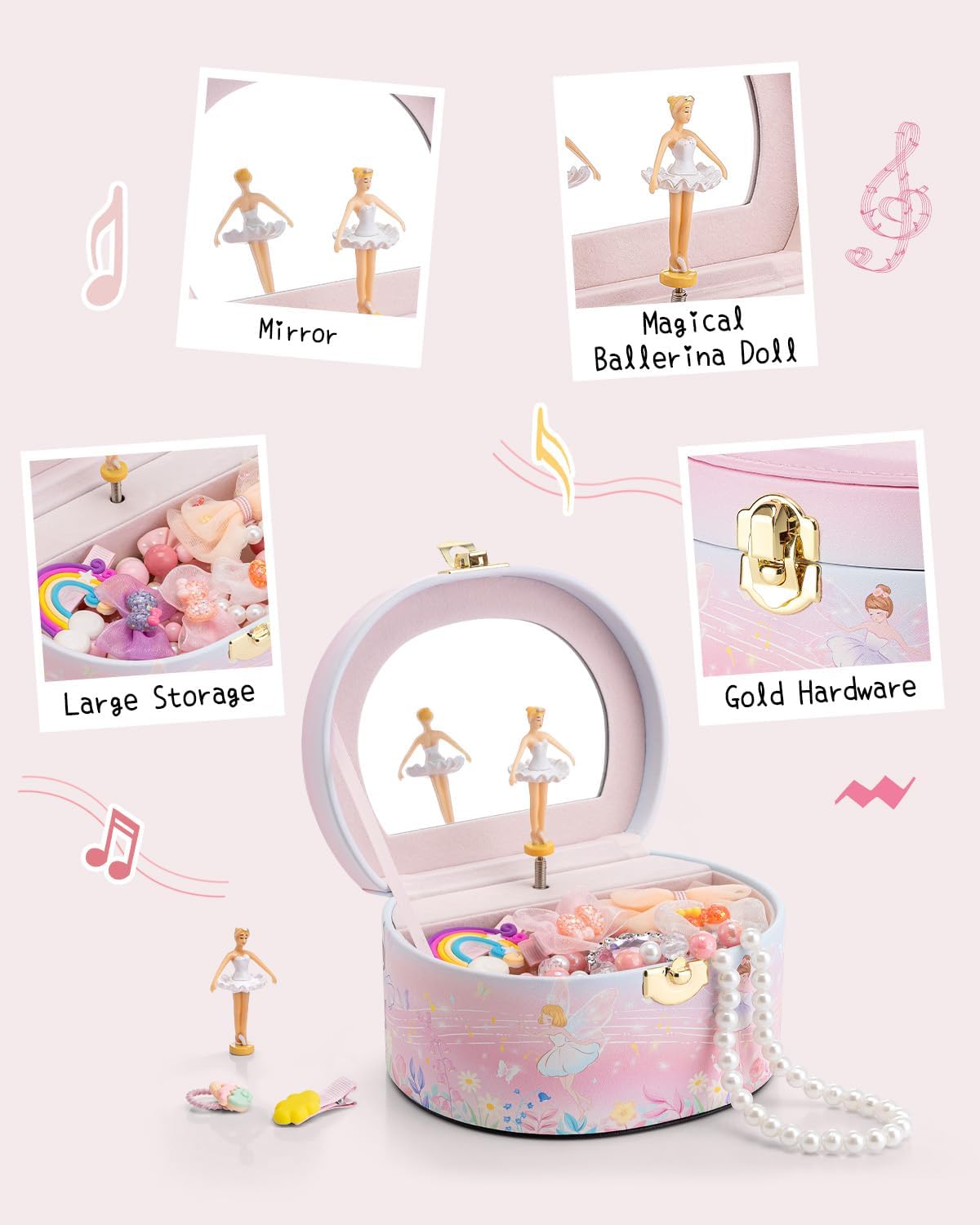 VLANDO Joyero musical para niñas, diseño de arco con bailarina giratoria